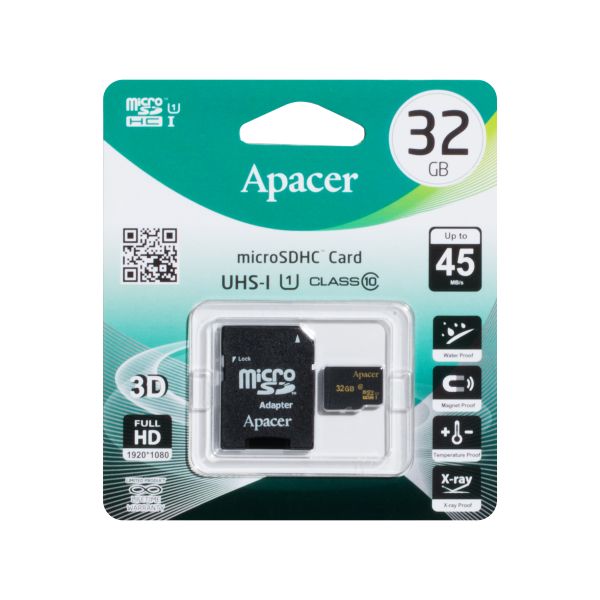 105937 Карта Пам'яті Apacer MicroSDHC 32gb 10 Class & Adapter (Чорний)