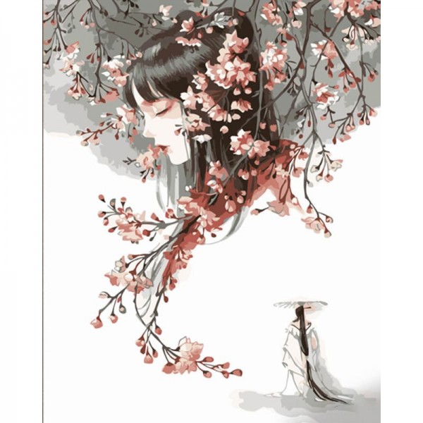 219784 Картина за номерами Strateg ПРЕМІУМ Ніжна азіатка з лаком та з рівнем розміром 40х50 см (DY408)