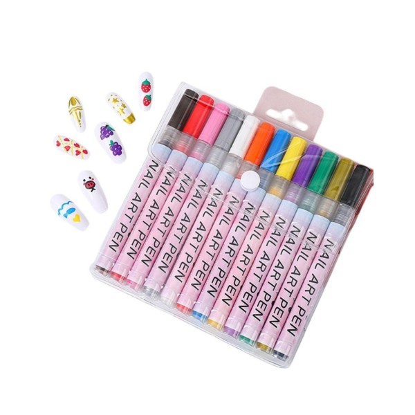 253338 Фломастери 12 кол ( для малюнків на нігтях) Nail Art Pen, Імп