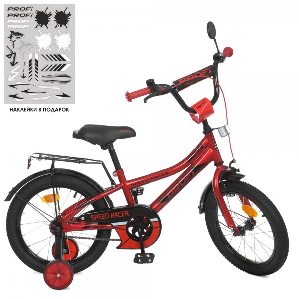 139428 Велосипед дитячий PROF1 16д. Y16311 Speed racer, SKD45, дзвінок, дод.колеса, червоний.