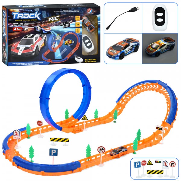 244044 Трек FT-68 288см/78-43-26см,машина(8см,р/к2,4G,акум,USBзар.,світло),дор.знаки,41дет,в кор.,40-24-7см