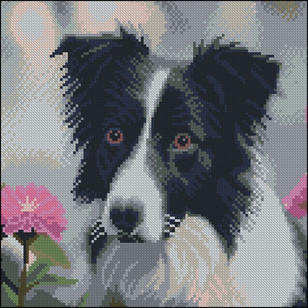 247667 Алмазна картина Strateg Пес і жоржини 30х30 (FZ3030-02)