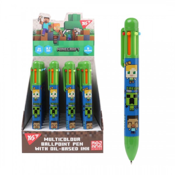 221903 Ручка кулькова Yes «Minecraft» 0,7 мм автоматична, 6 кольорів