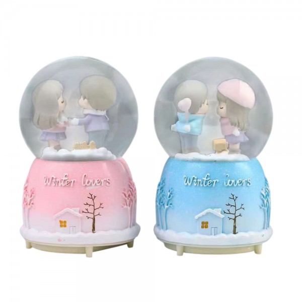 185731 Декоративна куля JM21C33  Winter love, сніжна куля, 2 види, муз., світло,бат.(таб.),кор.,14-19-14см.