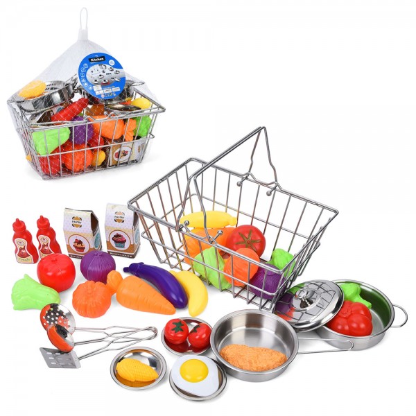 245633 Возик 668-G6 корзина супермаркет (метал), посуд(метал), продукти, в сітці, 23-25-15см