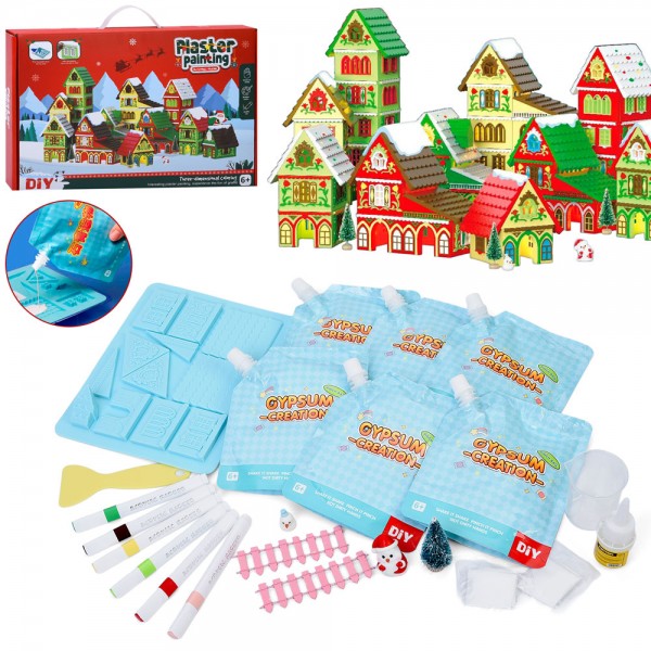245634 Набір для творчості 005-2 Різдвяне містечко,гіпс(6пак.),формочка(силікон),маркери 6шт,фігурки,стакан