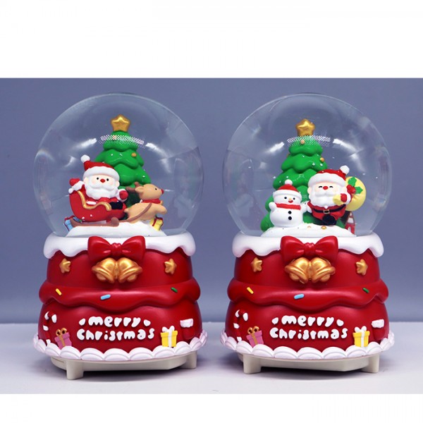 241477 Різдвяний декор JM24106C сніжна куля, Merry Christmas, 2 види, муз., світло, бат., кор., 14-19-14 см