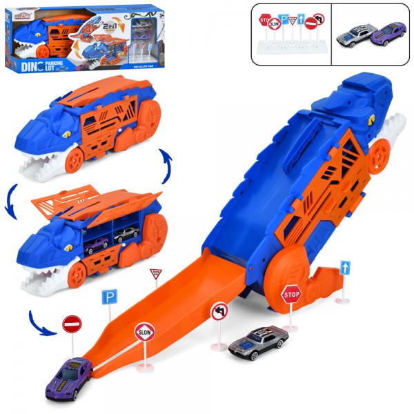 241527 Трейлер 660-S118 2в1(трек-динозавр), запуск, машина 2шт.(метал), рухливі деталі,кор.,48,5-17-13,5см.