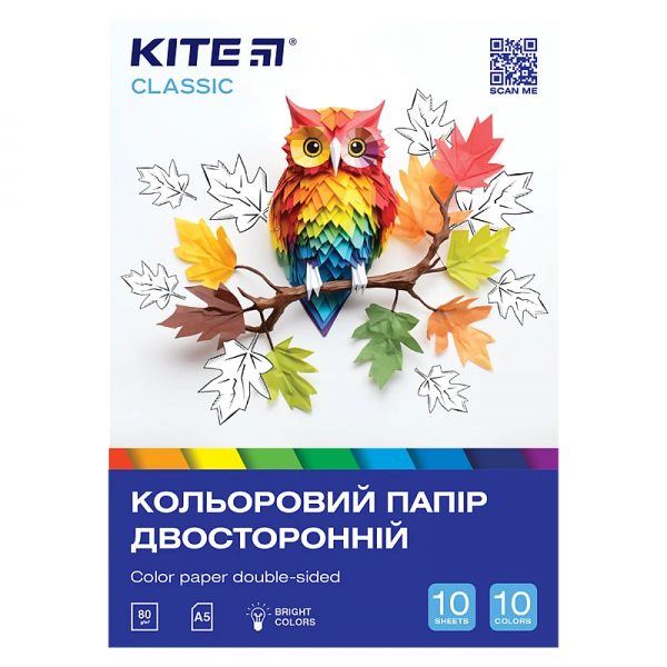 182303 Папір кольор. двостор. (10арк/10кол), А5 Kite Classic