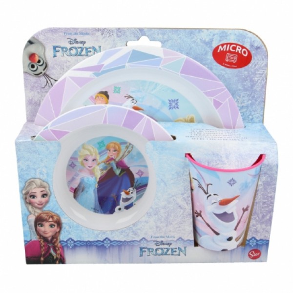 191726 Набір посуду пластиковий Фрозен, STOR 3 PCS KIDS MICRO SET FROZEN IRIDESCENT AQUA 