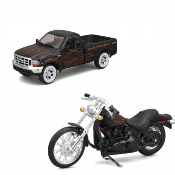 248593 Набір іграшковий Harley-Davidson: машинка 1:27 1999 Ford F-350 Super Duty Pickup, мотоцикл 1:24