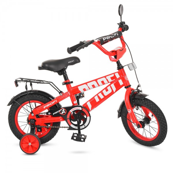 50887 Велосипед дитячий PROF1 12д. T12171 Flash, дод. колеса, дзвінок, червоний.