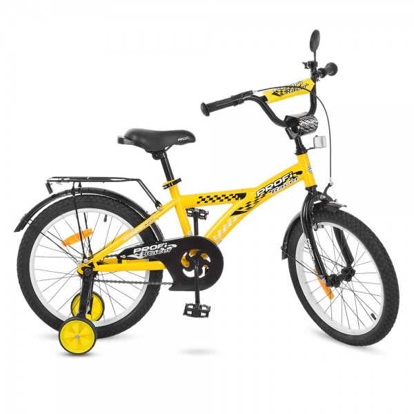 50875 Велосипед дитячий PROF1 18д. T1832 Racer, дод. колеса, дзвінок, жовтий.