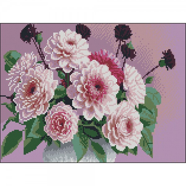 247684 Алмазна картина Strateg Жоржини у вазоні 30х40 (FZ3040-22)