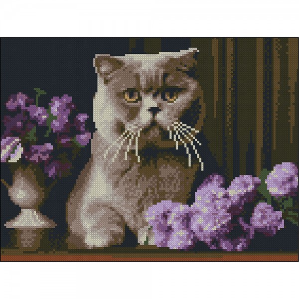 247687 Алмазна картина Strateg Сірий кіт 30х40 (ZAV3040-60)