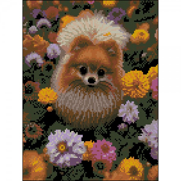 247688 Алмазна картина Strateg Шпіц у квітах 30х40 (ZAV3040-61)