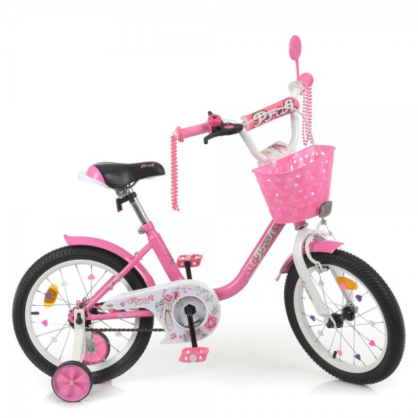142228 Велосипед дитячий PROF1 18д. Y1881-1 Ballerina, SKD75, дзвінок, ліхтар, дод. колеса, рожевий.