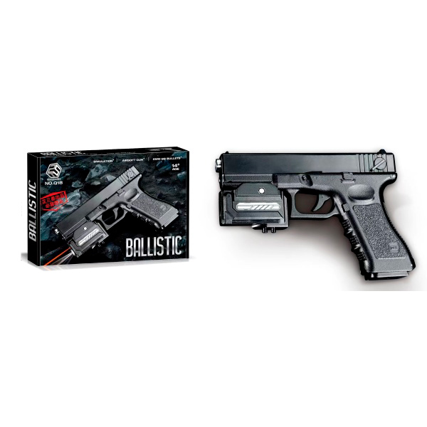 246647 Пістолет Q1B 20см, пластикові кулі, світло, лазер,бат.(табл), кор., 24-16,5-4см