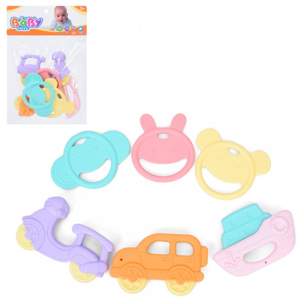 248086 Брязкальце 508-162 набір 6шт (транспорт, тварини)від8смдо12см,проріз,у пак.17,5-25-5см