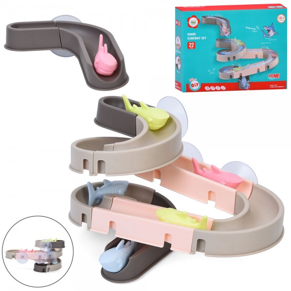 248093 Гра для купання 6688-908водоспад, лабіринт, присоски, акула 6шт, в кор-ці, 28-21-6см