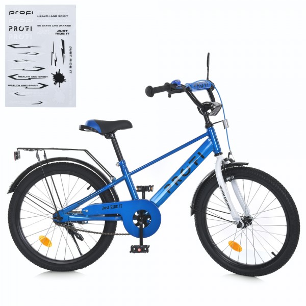 165959 Велосипед дитячий PROF1 20д. MB 20022 BRAVE, SKD45, дзвінок, ліхтар, багажник, підніжка, синьо-білий