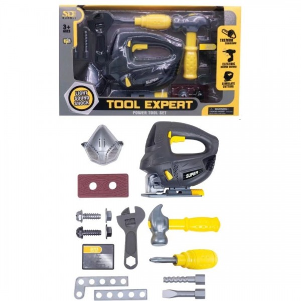 245346 Набір інструментів 6802-1 лобзик,гайкові ключ,викрутка,болти,молоток,муз.,світло,бат.,кор.,38-23,5-9