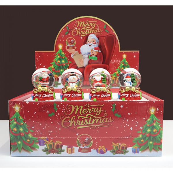 241480 Різдвяний декор M029 сніжна куля, Merry Christmas, 12 шт. (4 види) в диспл., 27-10-20 см.