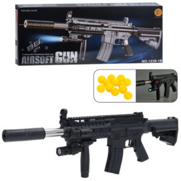 249416 Автомат 1239-1B пластик.кулі,світ,лазер,бат(табл)кор.62-26-8см