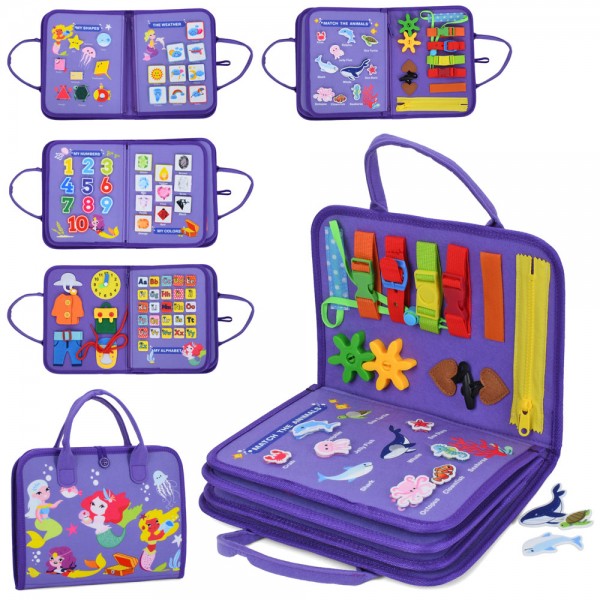 247897 Гра LB-3навчальна бізікнига,28-22-5см,сумка(принт русалки)8 ст,шнур.год.алф.анг.циф.у пак.