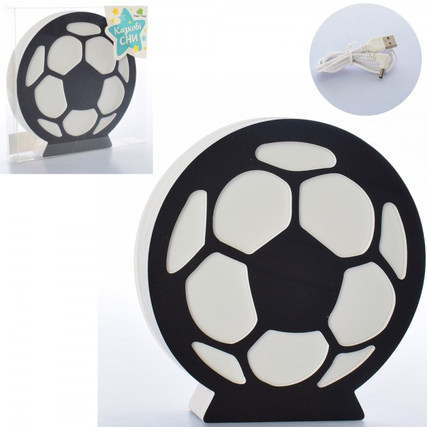 94537 Дерев'яна іграшка Нічник MD 2227 футбольний м'яч, USB, світло, від мережі/бат., кор., 22-24-4 см.