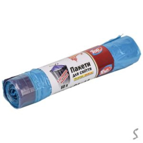 253868 Пакети для сміття із затяжками суперміцні TOP PACK 60л 10шт/уп 60*80см., TP4-101-4