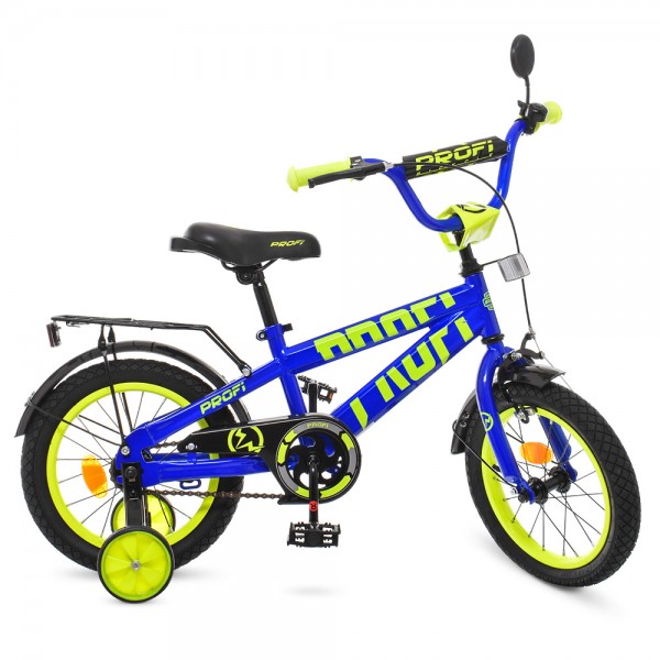 74300 Велосипед дитячий PROF1 14д. T14175 Flash, дзвінок, дод. колеса, синій.