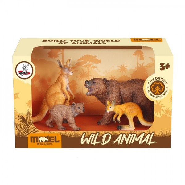 242796 Тварини XTY-761 дикі тварини, ведмеді, кенгуру, набір 4 шт., кор., 22-13-10 см.