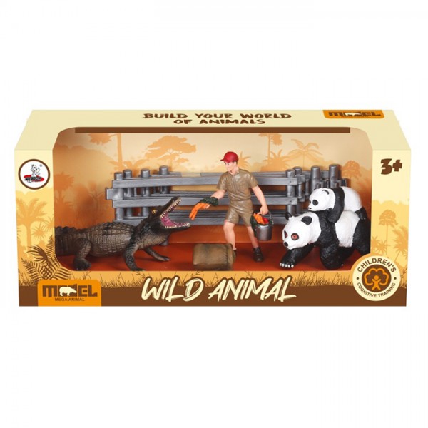 242799 Тварини XTY-860 зоопарк, панда 2 шт., крокодил, фігурка, паркан, кор., 31-13-10 см.