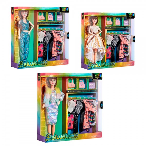 245530 Лялька з вбранням FD0410-11-12 30см, шарнірна, сумки, 3 види, в кор-ці, 31-33-8см