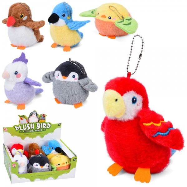 245533 М'яка іграшка 688-392A (60шт) пташка, від 9 до 13,5см, звук, петелька, бат(табл), 6шт(6видів) в дисплеї, 28,5-11,5-18см