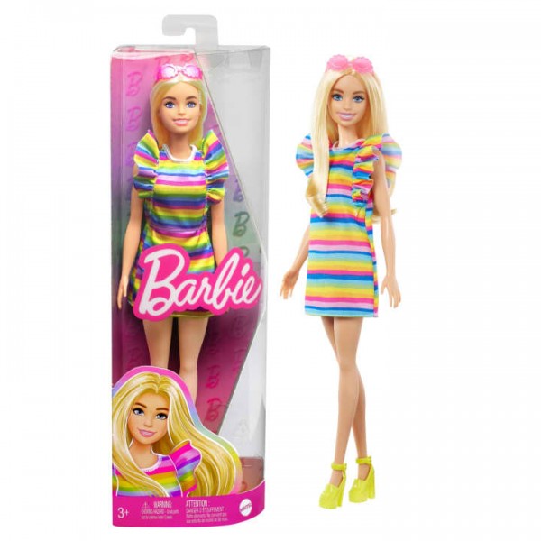 156613 Лялька Barbie "Модниця" з брекетами у смугастій сукні