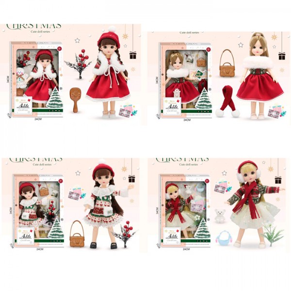 162702 Лялька WX204-2-3-4-6 шарнірна, різдвяне вбрання, аксесуари, 4 види, кор., 24-34-7 см.