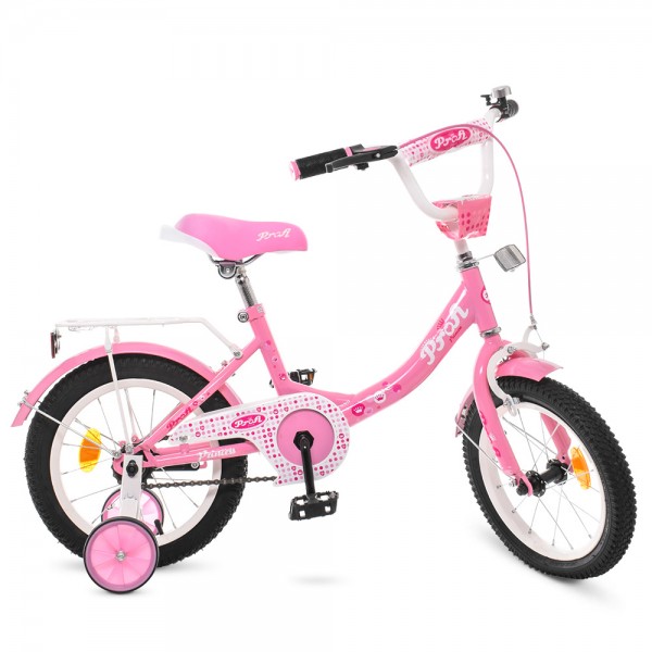47429 Велосипед дитячий PROF1 14 д. Y1411 Princess, дзвінок, дод. колеса, рожевий.