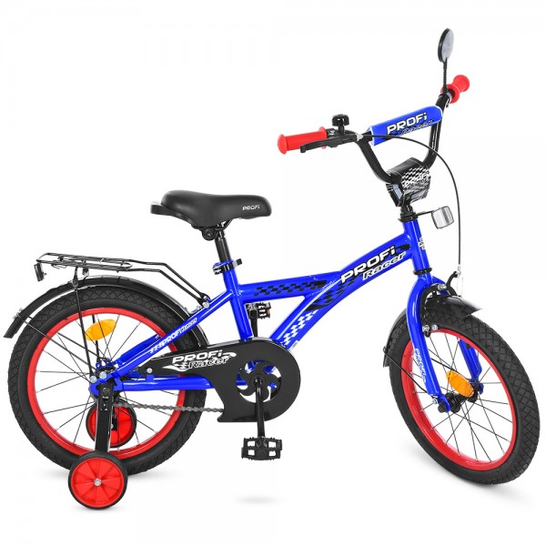 47480 Велосипед дитячий PROF1 16 д. T1633 Racer, дзвінок, доп. колеса, синій.