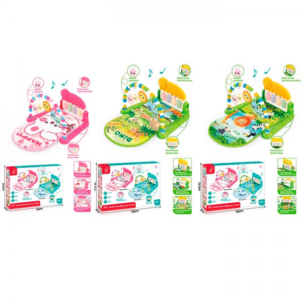 247905 Килимок для немовляти 66094-96-100.70-47см,дуга,підв5шт(4шт.бр)піан.муз.на бат-ці,в корі,36-26,5-8см