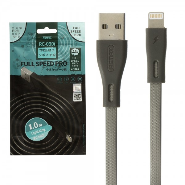 101402 USB-кабель Remax RC-090i Лайтнін - 1м, 2,1А, Gray