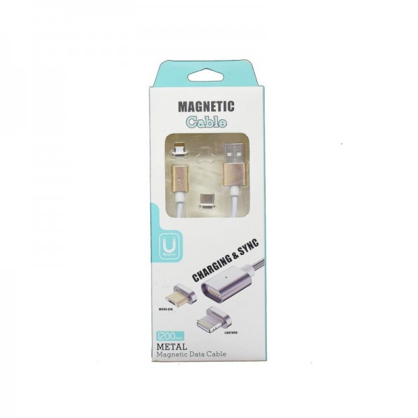 101404 Магнитный USB-кабель NoBrand noname 2/1 micro+Лайтнін - 1,2м, 3A, White