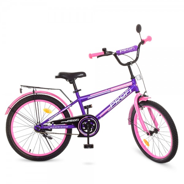 74136 Велосипед дитячий PROF1 20д. T2077 Forward, дзвінок, підніжка, фіолетово-рожевий.