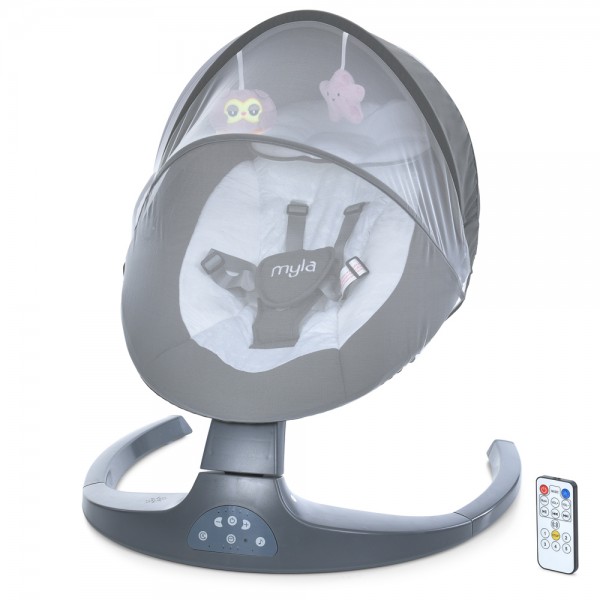 211996 Заколисуючий центр ME 1074 MYLA Dark Gray Squares пульт,5швидк.,таймер,12 мелодій,BТ,USB,темно-сірий