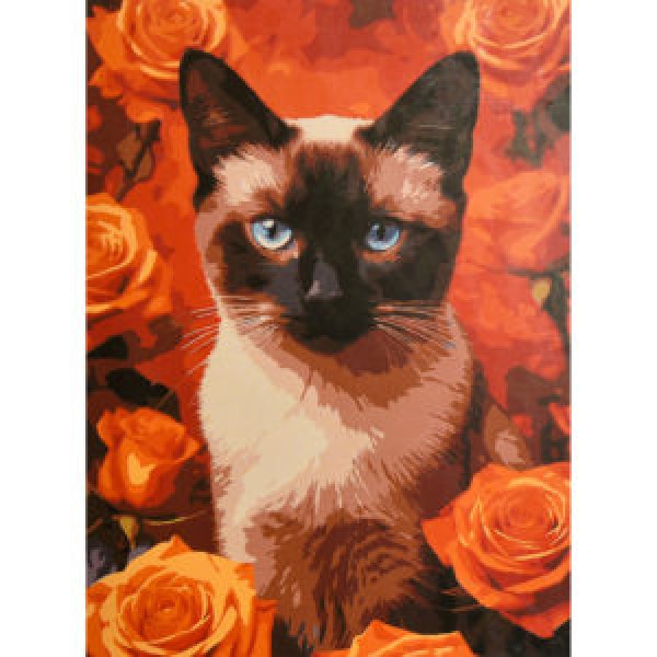 249900 Картина за номерами Strateg Кіт серед помаранчевих троянд 30х40 (SS-1322)