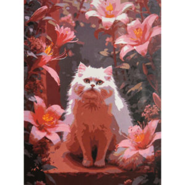 249906 Картина за номерами Strateg Кіт у пелюстках 30х40 (SS-1368)