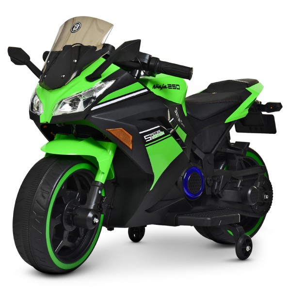 102739 Мотоцикл M 4268L-5 1 мотор 45W, 2 акум. 6V4,5AH, шкір.сидіння, MP3, TF, світ.колеса, зелений.