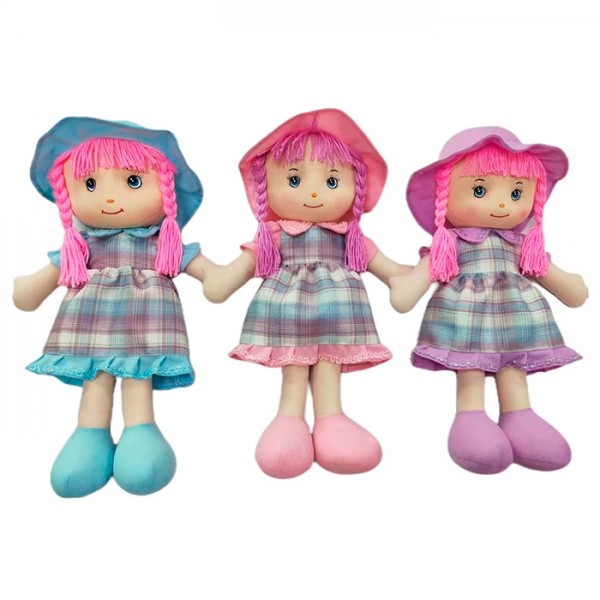 246151 Лялька FJ18048 43см, м'яконабивна, петелька, 3 кольори, у пакеті, 28-48-9см