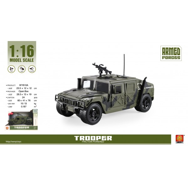 248667 Джип WY610A військовий, 1:16, відчиняються двері, бат(таб),муз, світло, кор.,29-18-13 см.